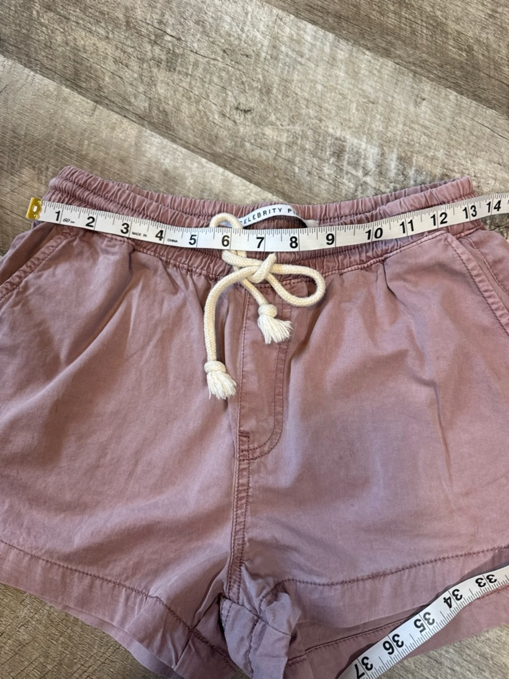 Celebrity Pink Dusty Mauve Drawstring Shorts, Front & Back Pockets - Picture 9 of 11